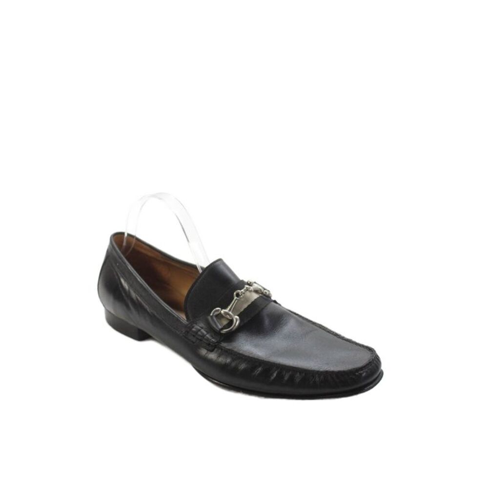 Bristol Mens Leather Silver Tone Slide On Dress Shoe Loafers Black Size 44